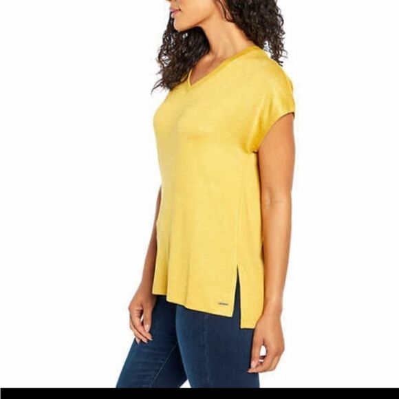 Orvis Women's Short Sleeve V-Neck Tunic Knit Top (X-Small, Mustard) NWT - Picture 2 of 3